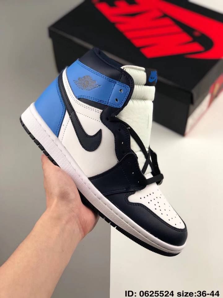 2019 Men Jordan 1 White Black Blue Shoes